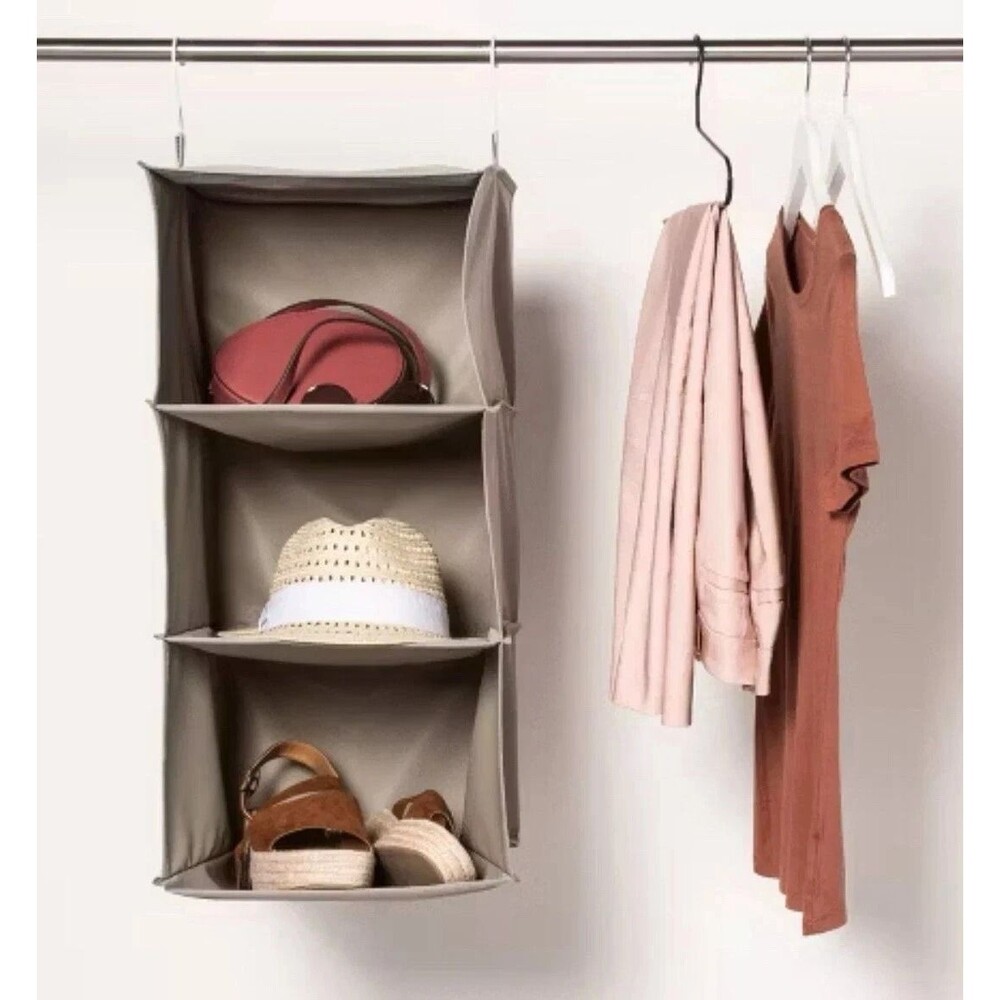 NEW 3-Shelf Hanging Closet Organizer Collapsible Hanging Closet Shelves Gray
